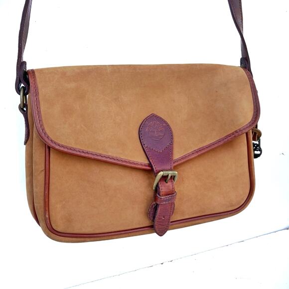 Western Timberland Crossbody | Camel Nubuck Leather Bag | Brass Hardware & Charm - Picture 3 of 16